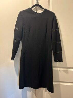 Vintage Black Long-Sleeve Dress with Lace-Trim Sleeves